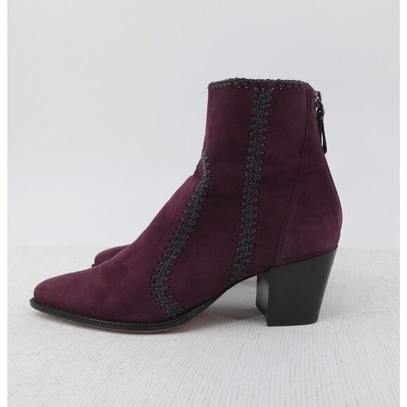 Alexandre Birman Benta Bootie 8 / 8.5 Burgundy Suede Crochet Ankle Boots Western - Picture 12 of 16